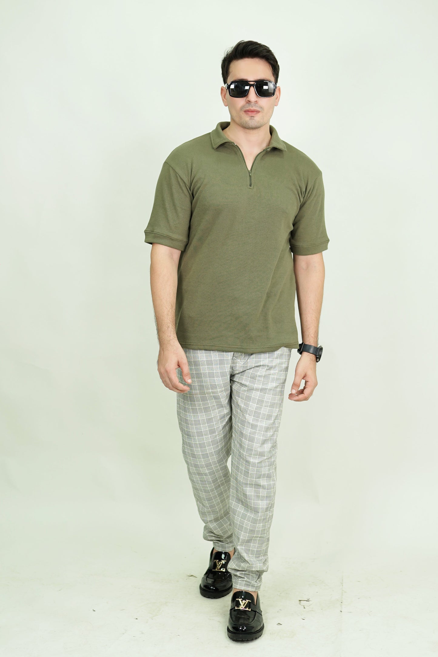 – Olive Green Textured Polo –