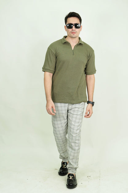– Olive Green Textured Polo –