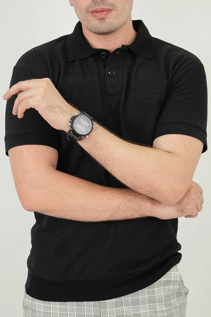 – Black Textured Polo –