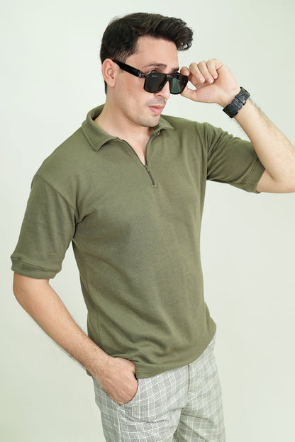 – Olive Green Textured Polo –