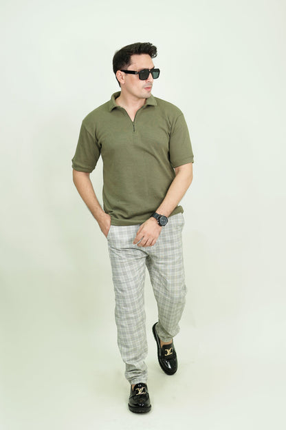 – Olive Green Textured Polo –