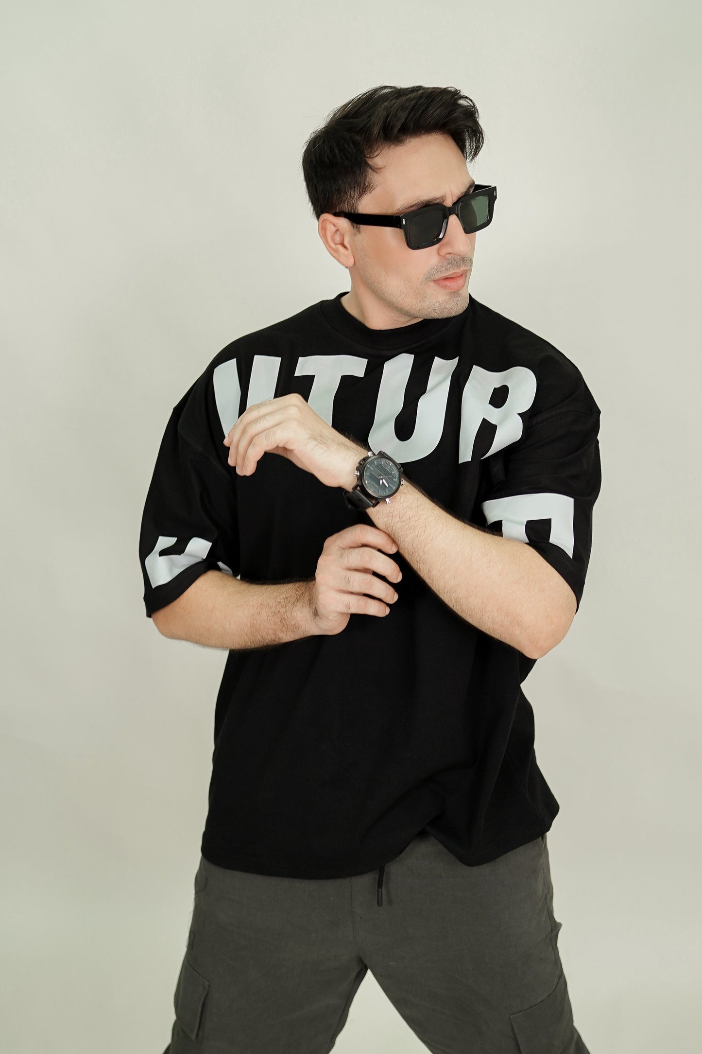 Black Neon Reflector Oversized Tee